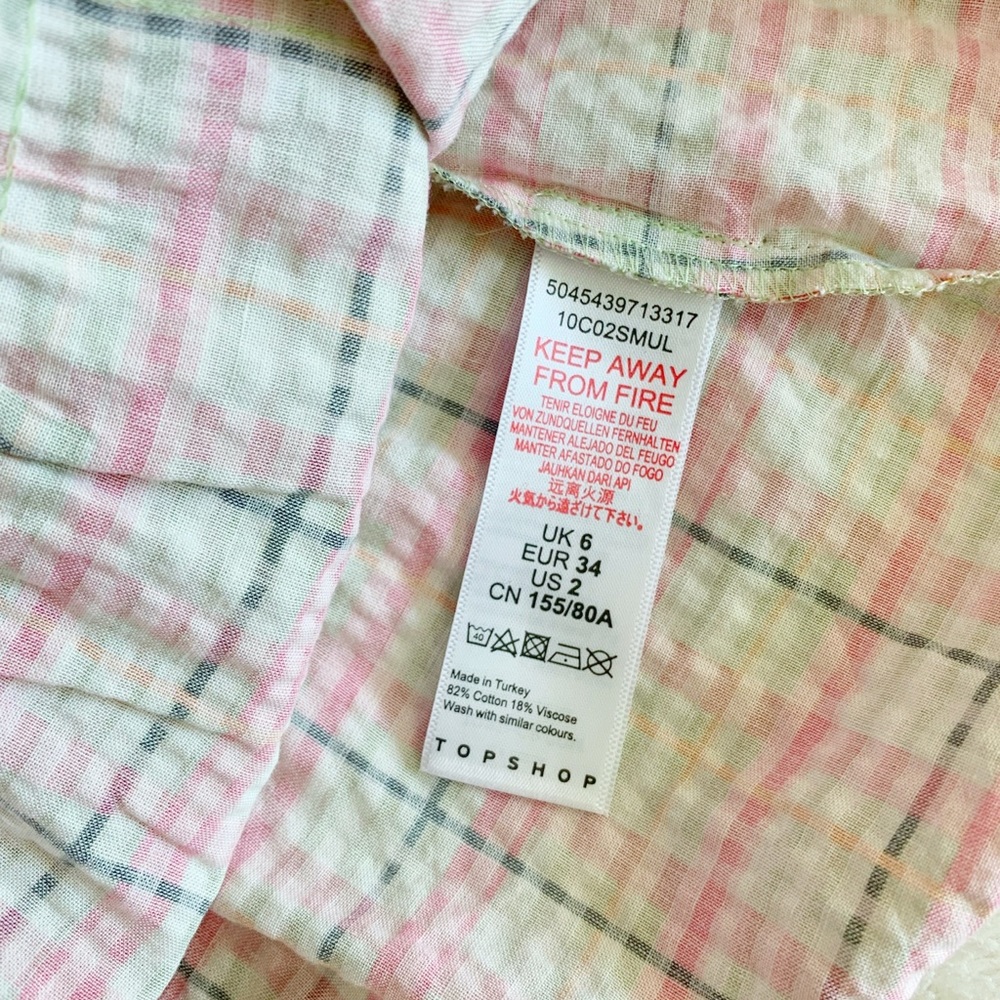 New Topshop Gingham Puff-Sleeve Minidress - Picture 4 of 7